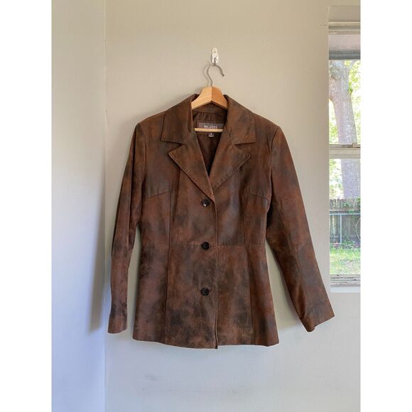 Wilsons Leather Jackets & Blazers - Vintage 1986 Wilsons Leather Brown Marbled Suede Jacket Large 3 Button Blazer, S